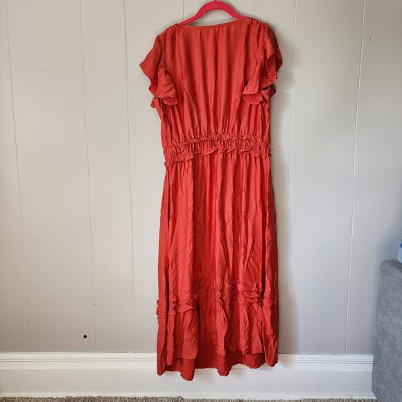 J.Jill Cottagecore Prairie Ruffle Autumn Maxi Dress Orange Large - Picture 10 of 13